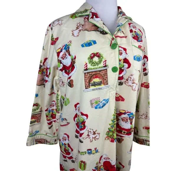 Nick & Nora Christmas Santa Themed Flannel Cotton Nightgown Holiday PJ's XXL - Picture 4 of 14